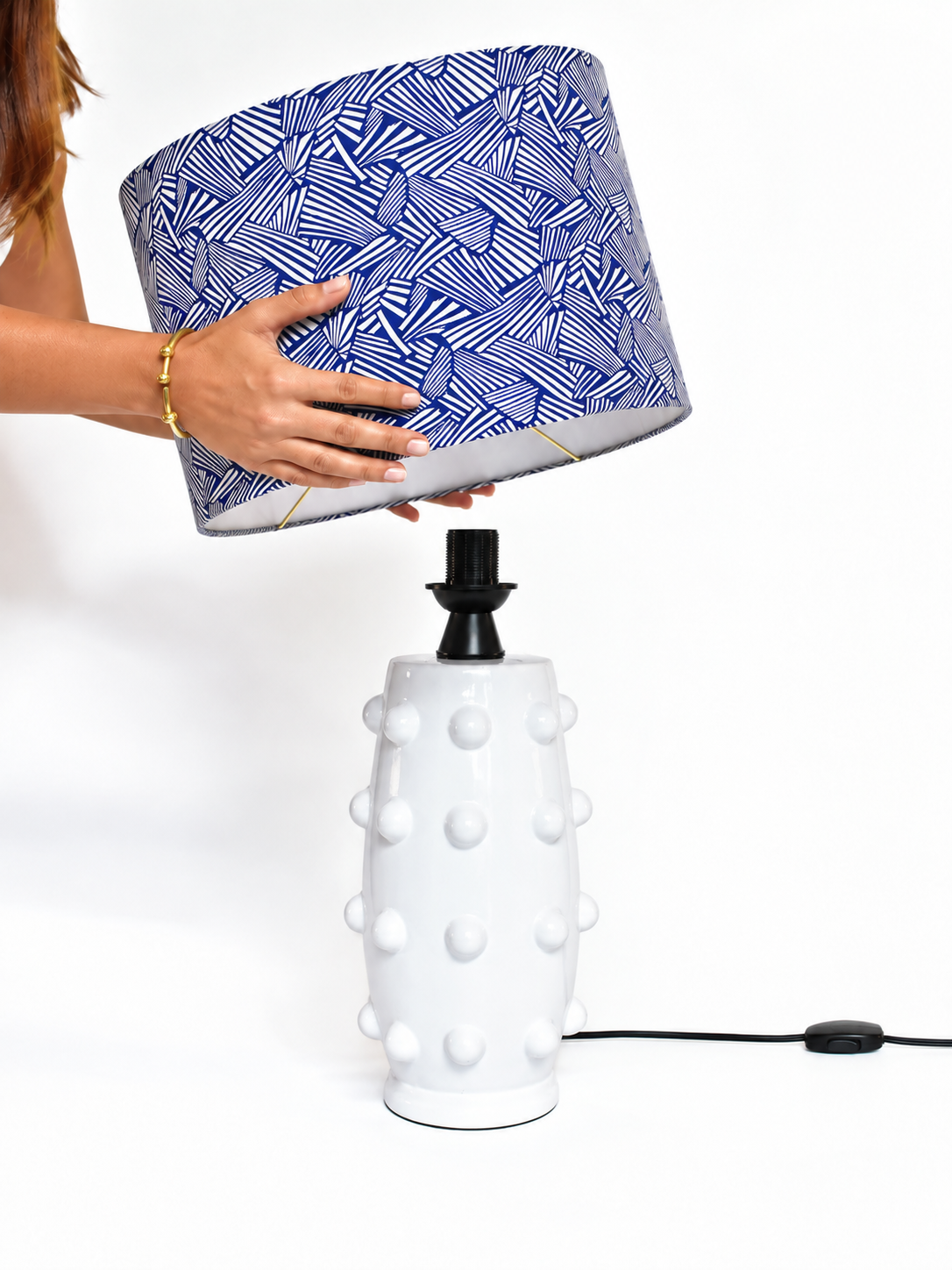 Lámpara de Mesa Bolas Blanco + Retro Azul