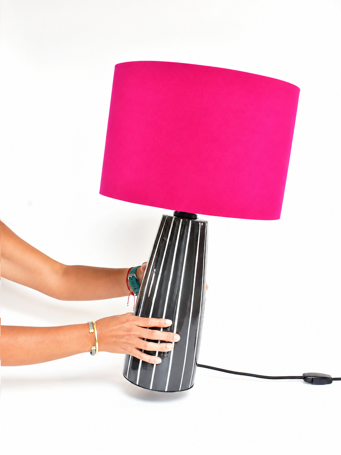 Lámpara de Mesa Lines Negro + Liso Fucsia