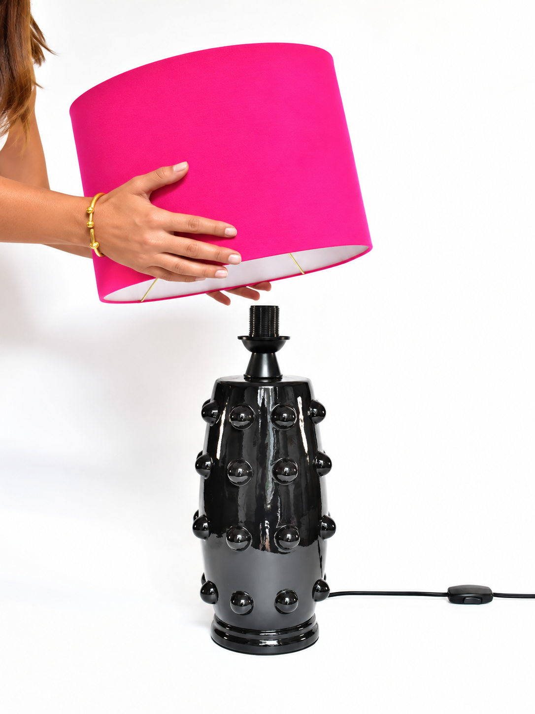 Lámpara de Mesa Bolas Negro + Liso Fucsia