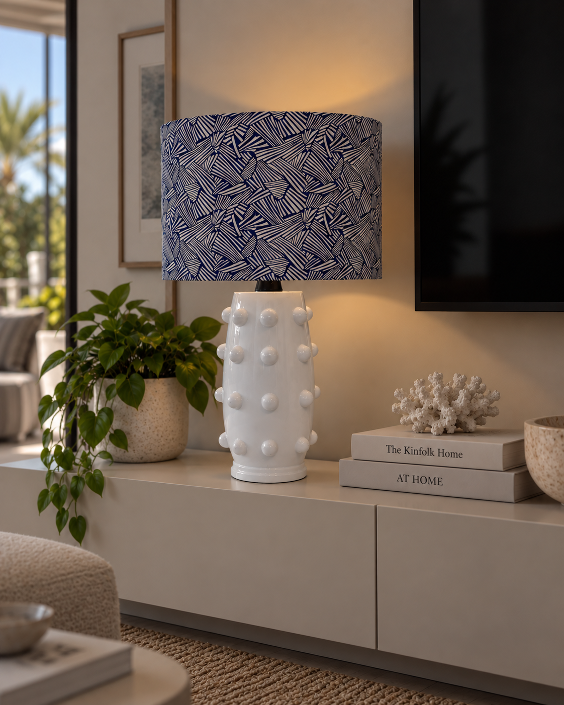 Lámpara de Mesa Bolas Blanco + Retro Azul