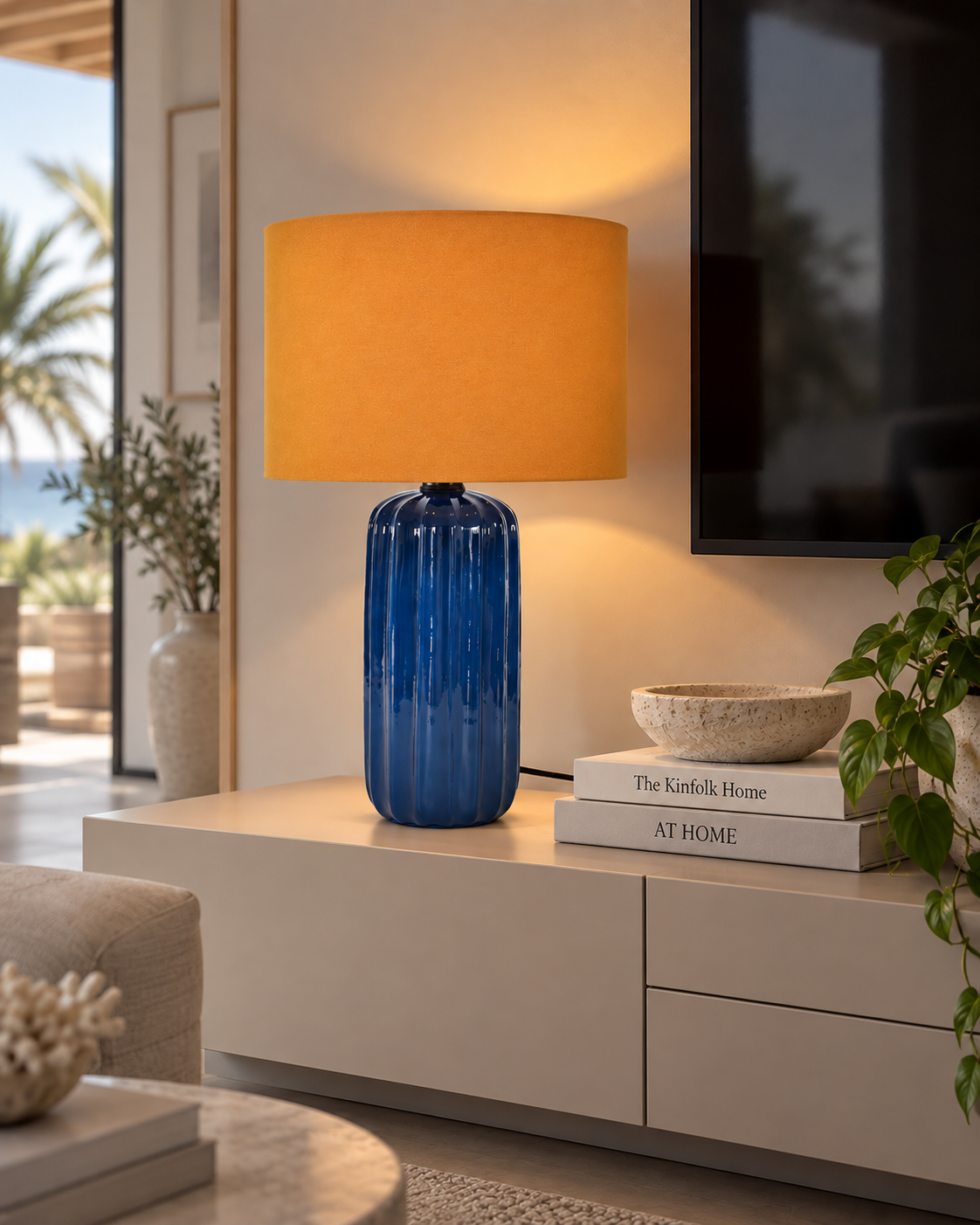 Lámpara de Mesa Caramel Azul + Liso Mostaza