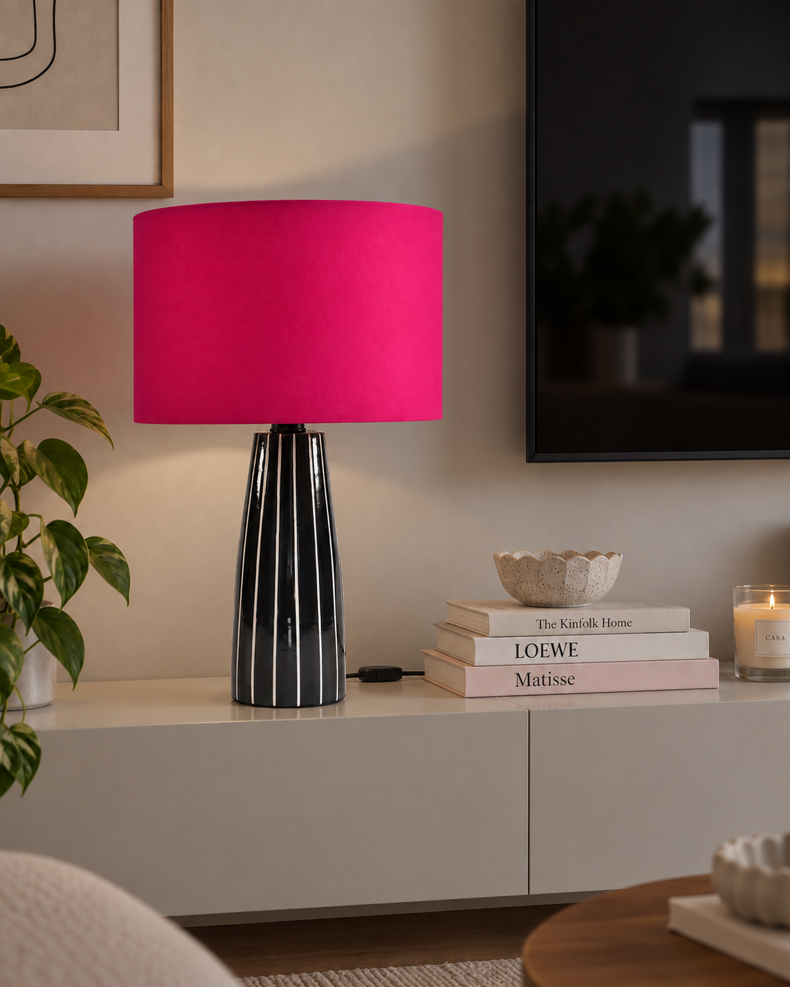 Lámpara de Mesa Lines Negro + Liso Fucsia